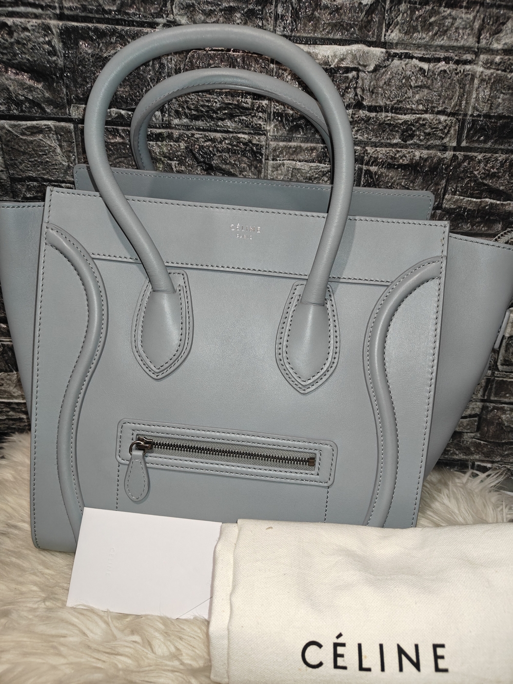 Celine Small Tote in Light Gray Leather